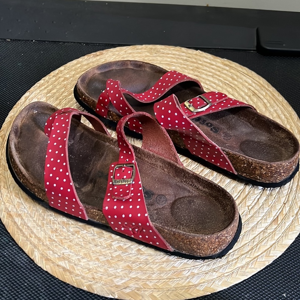 Softmoc Polka Dot Leather Slipon Slide Sandals Size 10